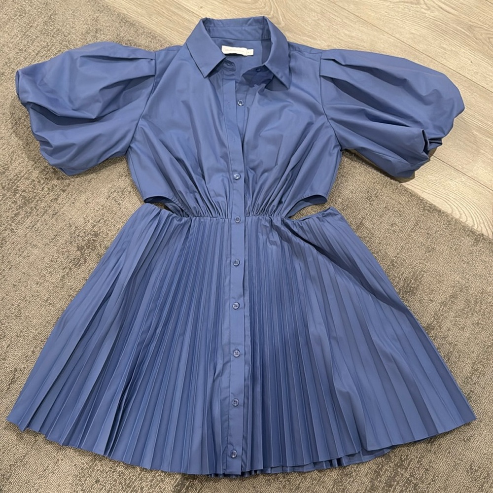Johnathan Simkahi pleated cutout periwinkle dress; worn once